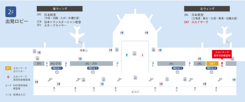スカイマークの空港カウンターがあるのは、どのターミナル？